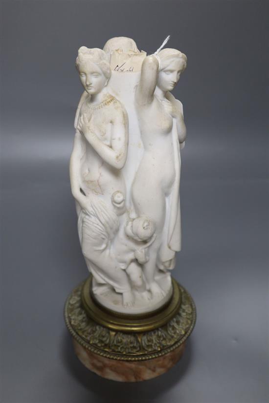 A 19th century French biscuit group of The Three Graces, height 28cm